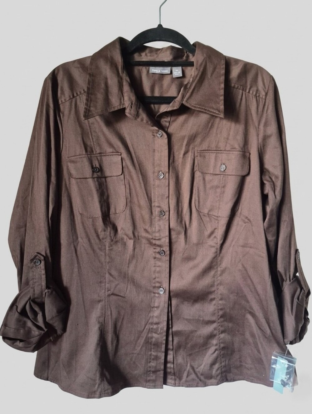 NWT Apt.9 Women’s Chocolate Brown Utility Button-Up Shirt – Women's XL